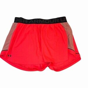 Under Armour Womens Running Shorts 1X Neon Pink Coral Logo Waistband